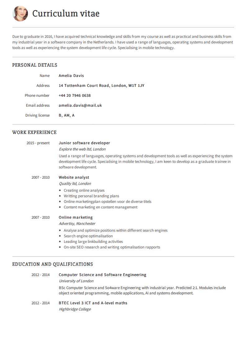 Free Example resume
